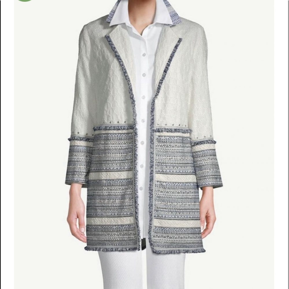 Chico’s Womens Embellished Cotton Eyelet Jacket Alabaster NWT